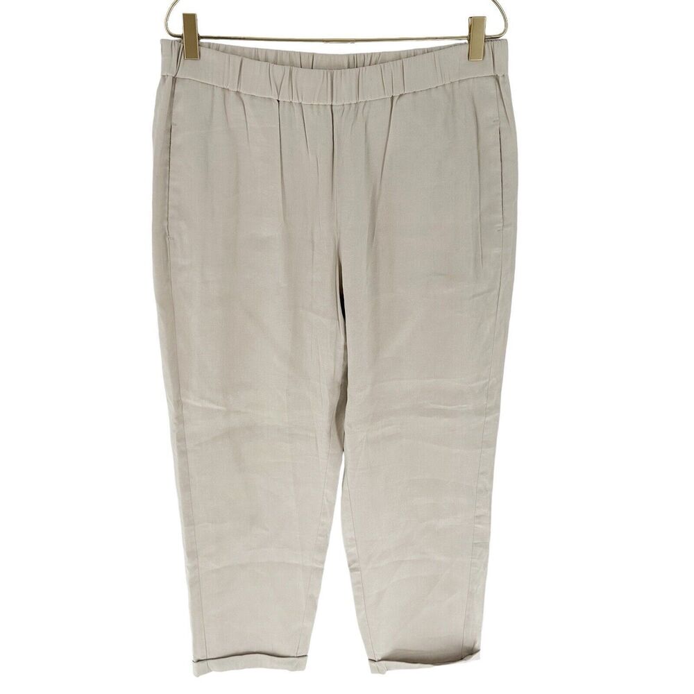 J.Jill Pants Womens Large Beige Linen Blend Pull On Ankle Cuffed Pockets Comfy